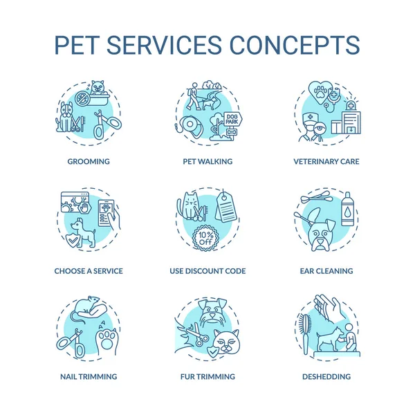 Pet Services Konzept Symbole Gesetzt Grooming Center Services App Grooming — Stockvektor