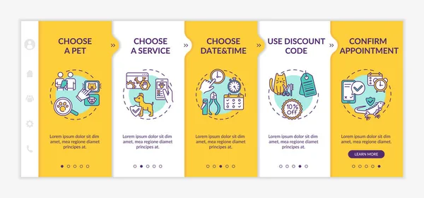 Grooming Salong Tjänster App Onboarding Vektor Mall Välj Husdjur Adoptionscenter — Stock vektor