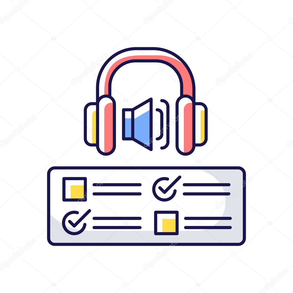 Listening examination RGB color icon. Comprehension practice tests. School and university education. Improve listening skills. Isolated vector illustration