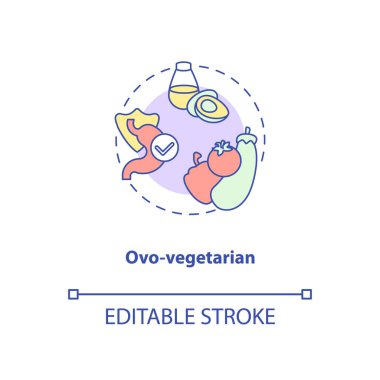 Ovo vejetaryen konsept ikonu. Vejetaryen hayat danışmanlığı. Organik mutfak. Vejetaryen diyetleri ince çizgili çizgiler çizer. Vektör izole edilmiş RGB renk çizimi. Düzenlenebilir vuruş