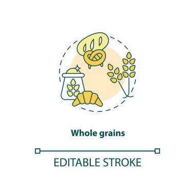 Whole grains concept icon. Healthy backery foods. Natural meals ideas. Vegetarian diet components idea thin line illustration. Vector isolated outline RGB color drawing. Editable stroke clipart