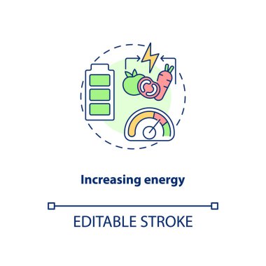 Enerji konsepti simgesi artıyor. Vücudum iyileşiyor. Sağlık gelişimi. Vejetaryen yemeği. Vejetaryenlik profesyonelleri ince çizgiler çiziyor. Vektör izole edilmiş RGB renk çizimi. Düzenlenebilir vuruş