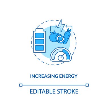 Enerji konsepti simgesi artıyor. Vücut geliştirme. Sağlık hizmeti fikirleri. Vejetaryen yemeği. Vejetaryenlik profesyonelleri ince çizgiler çiziyor. Vektör izole edilmiş RGB renk çizimi. Düzenlenebilir vuruş