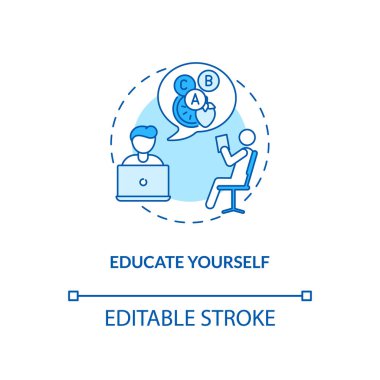 Kendini konsept ikonu olarak eğit. Sağlıklı beslenme eğitimi. Organik yiyecekler. Vejetaryen tüyoları olmak ince bir çizgi çizimi fikri. Vektör izole edilmiş RGB renk çizimi. Düzenlenebilir vuruş