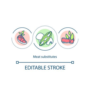 Et konsept ikonu yerine geçer. Sağlıklı ana yemek malzemeleri. Vejetaryen malzemeleri. Vejetaryen yaşam tarzı fikri ince çizgi çizimi. Vektör izole edilmiş RGB renk çizimi. Düzenlenebilir vuruş