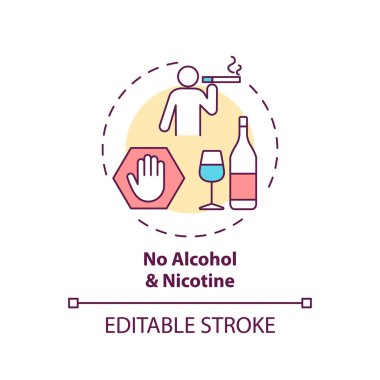 Alkol ve nikotin konsepti yok. Tehlikeli alışkanlıklardan kaçının. Sağlık riski uyarısı. Uyku hijyeni fikrinin ince çizgi çizimini geliştir. Vektör izole edilmiş RGB renk çizimi. Düzenlenebilir vuruş