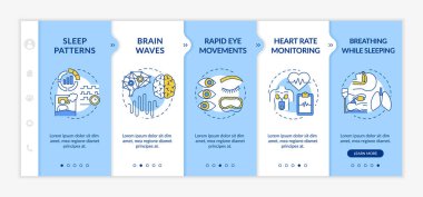 Tıbbi tarama vektör şablonunda. Uyku düzeni. Kalp atış hızı monitörü. REM rüya evresi. Simgeli ilgili mobil web sitesi. Web sayfası basamak ekranları. RGB renk kavramı