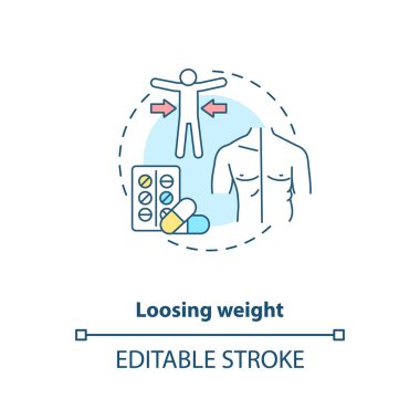 Kilo verme konsepti ikonu. Probiyotik sağlık yararları ince çizgi çizimi fikri. Göbek yağları dökülüyor. Probiyotik gıdalar. Sindirim sağlığı. Vektör izole edilmiş RGB renk çizimi. Düzenlenebilir vuruş