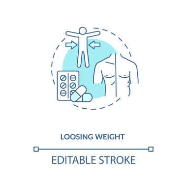 Kilo verme konsepti ikonu. Probiyotik sağlık yararları ince çizgi çizimi fikri. Karın şişliği azalıyor. Probiyotik gıdalar. Sindirim sağlığı. Vektör izole edilmiş RGB renk çizimi. Düzenlenebilir vuruş