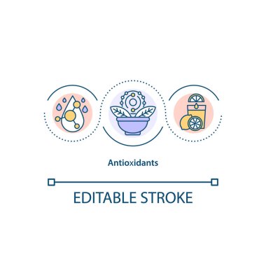 Antioksidan konsept ikonu. Doğal savunma sistemi fikri ince çizgi çizimi. Toksin salgısı. Madde Vektörü RGB renk çizimini izole etti. Düzenlenebilir vuruş