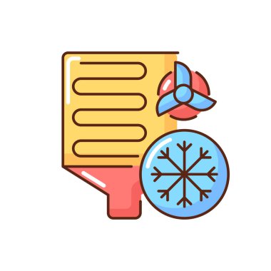 RGB renk simgesi koşullandırılıyor. Bira sanayi fıçısında soğutma. Otomatik bira fabrikası üretimi. Bira yapmak için düşük ateş. Alkol için endüstriyel üretim süreci. İzole vektör illüstrasyonu