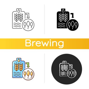 Malting ikonu. Bitkisel malzemeden bira üretimi. Bira fabrikası tahıl işleme sistemi. Bira yap. Alkol teknolojisi üretiyorum. Lineer siyah ve RGB renk stilleri. İzole vektör çizimleri