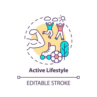 Active lifestyle concept icon. Exercise routine. Healthy living. Workout for body care. Brain health idea thin line illustration. Vector isolated outline RGB color drawing. Editable stroke clipart
