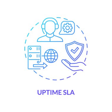 Uptime SLA konsept simgesi. Güvenlik parametresi fikri ince çizgi çizimi. Sunucu kalitesi ölçümü. Bakım ve tepki süresi. Vektör izole edilmiş RGB renk çizimi