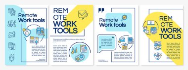 Remote work tools brochure template. Online project management. Flyer, booklet, leaflet print, cover design with linear icons. Vector layouts for magazines, annual reports, advertising posters clipart