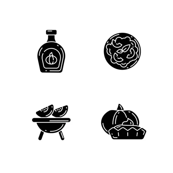 自制的食物 黑色的石灰图标设置在白色的空间 烤葫芦 南瓜里脊肉 美味的焦油和糖浆的轮廓符号 乡村烹调 传统的秋季菜肴 病媒孤立的说明 — 图库矢量图片