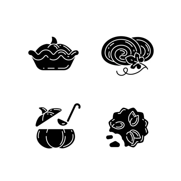 Recettes Plats Automne Icônes Glyphe Noir Mis Sur Espace Blanc — Image vectorielle