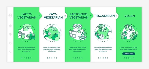 Tipos Dietas Vegetarianas Onboarding Vector Template Ideias Alimentares Saudáveis Alimentos —  Vetores de Stock