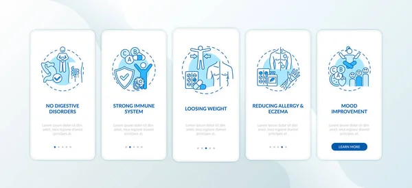 Probiotica Voordelen Onboarding Mobiele App Pagina Scherm Met Concepten Geen — Stockvector