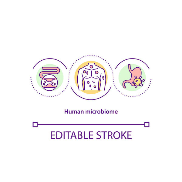 Human microbiome concept icon. Body microflora idea thin line illustration. Bacteria in digestive system. Intestinal sludge symptoms. Vector isolated outline RGB color drawing. Editable strok
