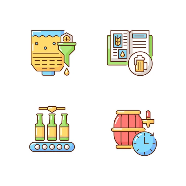 Beer Production Rgb Color Icons Set Recipe Alcohol Drink Production — Stock Vector