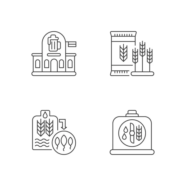 Brewery Manufacture Pixel Perfect Linear Icons Set Pub Establishment Malted — Stock Vector