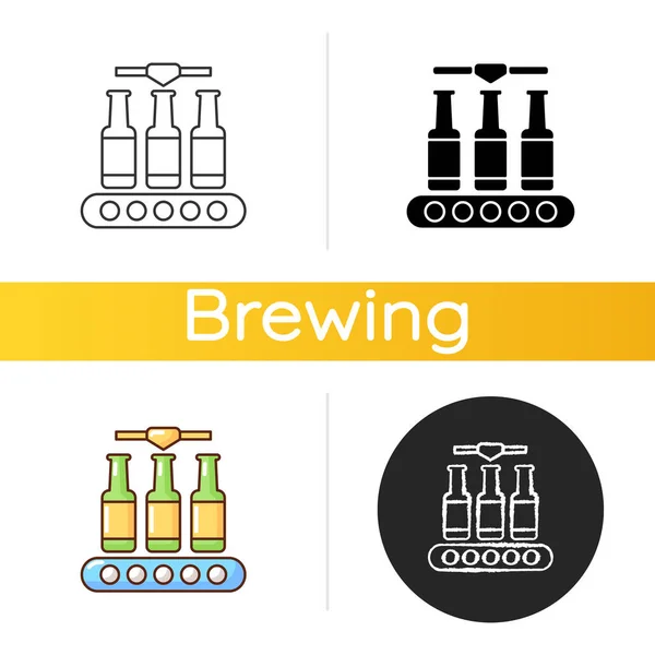 Icono Embotellado Producción Industrial Alcohol Bebida Embalaje Cinta Transportadora Proceso — Archivo Imágenes Vectoriales