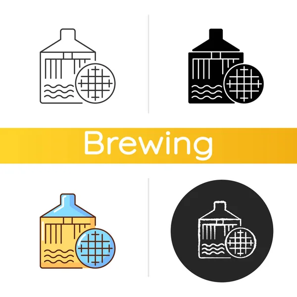 过滤图标 工业锅炉啤酒生产 酿酒厂自动化技术 工业家用电器酿造啤酒 线性黑色和Rgb颜色风格 孤立的病媒图解 — 图库矢量图片