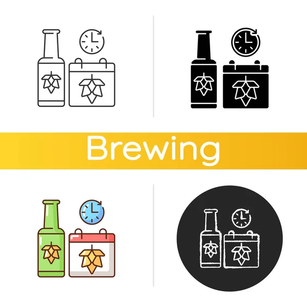 Saison啤酒图标 酿造酒精饮料 传统饮料生产 经典的啤酒 Ale Manufacturing 瓶装季节性啤酒 线性黑色和Rgb颜色风格 孤立的病媒图解 — 图库矢量图片