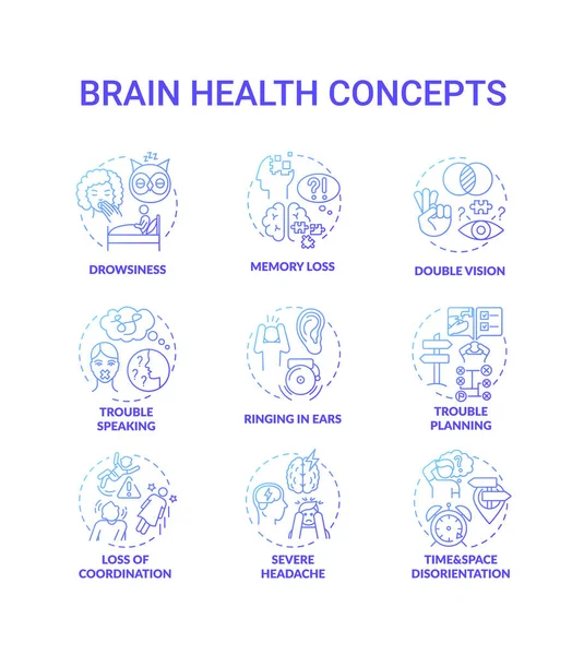 ดไอคอนแนวค ดเกรเด ยนส าเง นของสมอง ความง วงจากการขาดการนอนหล ญเส ยความทรงจ สองสายตา — ภาพเวกเตอร์สต็อก