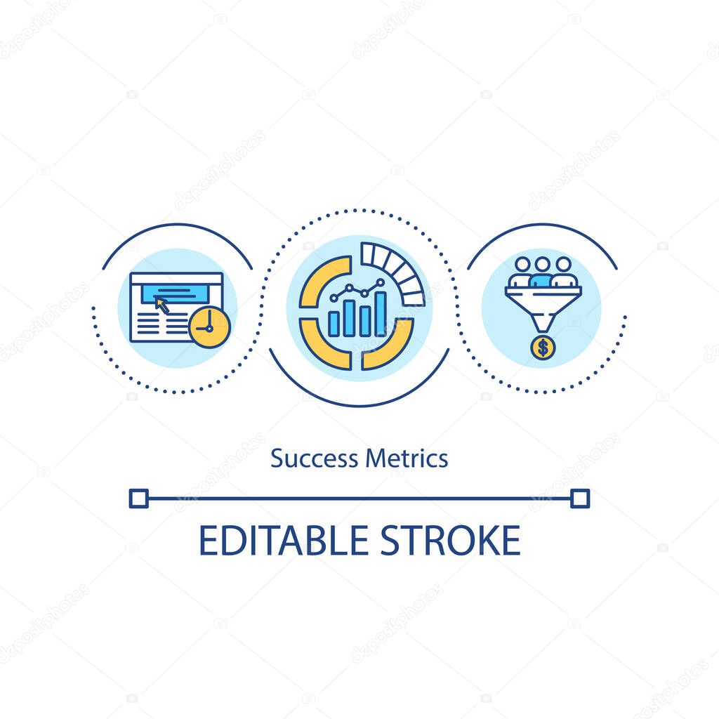 Success metrics concept icon. Digital marketing idea thin line illustration. Business analysis. Strategic management. Vector isolated outline RGB color drawing. Editable stroke