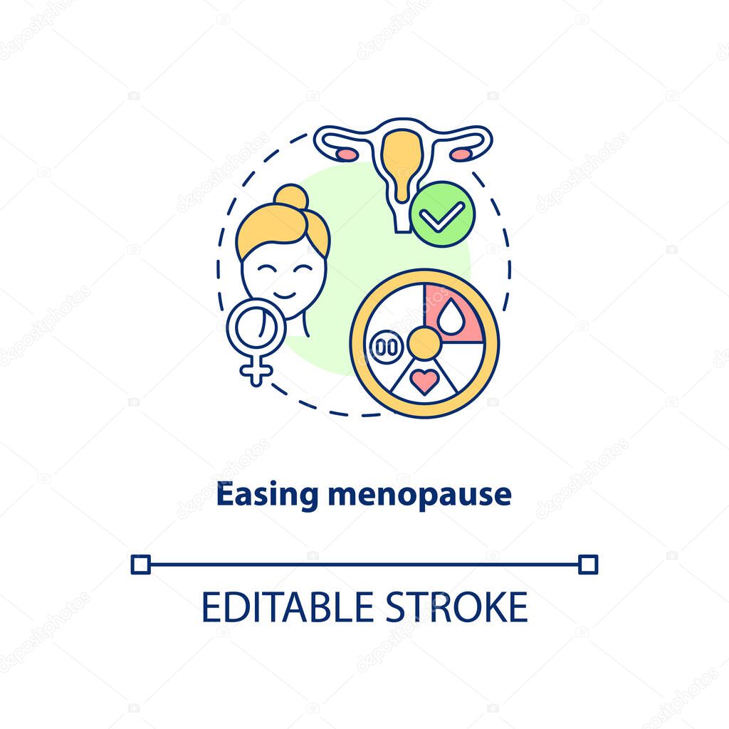 Easing menopause concept icon. Healthy food. Tasty organic culinary. Nutrition meal. Vegetarianism pros idea thin line illustration. Vector isolated outline RGB color drawing. Editable stroke