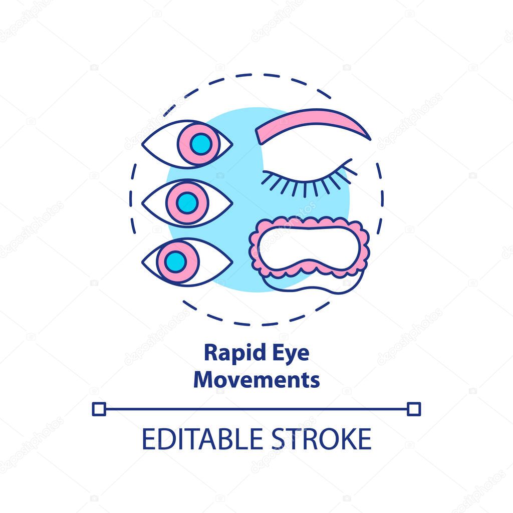 Rapid eyes movement concept icon. Sleeping cycle. Dreaming phase while asleep. Rest pattern. REM stage idea thin line illustration. Vector isolated outline RGB color drawing. Editable stroke