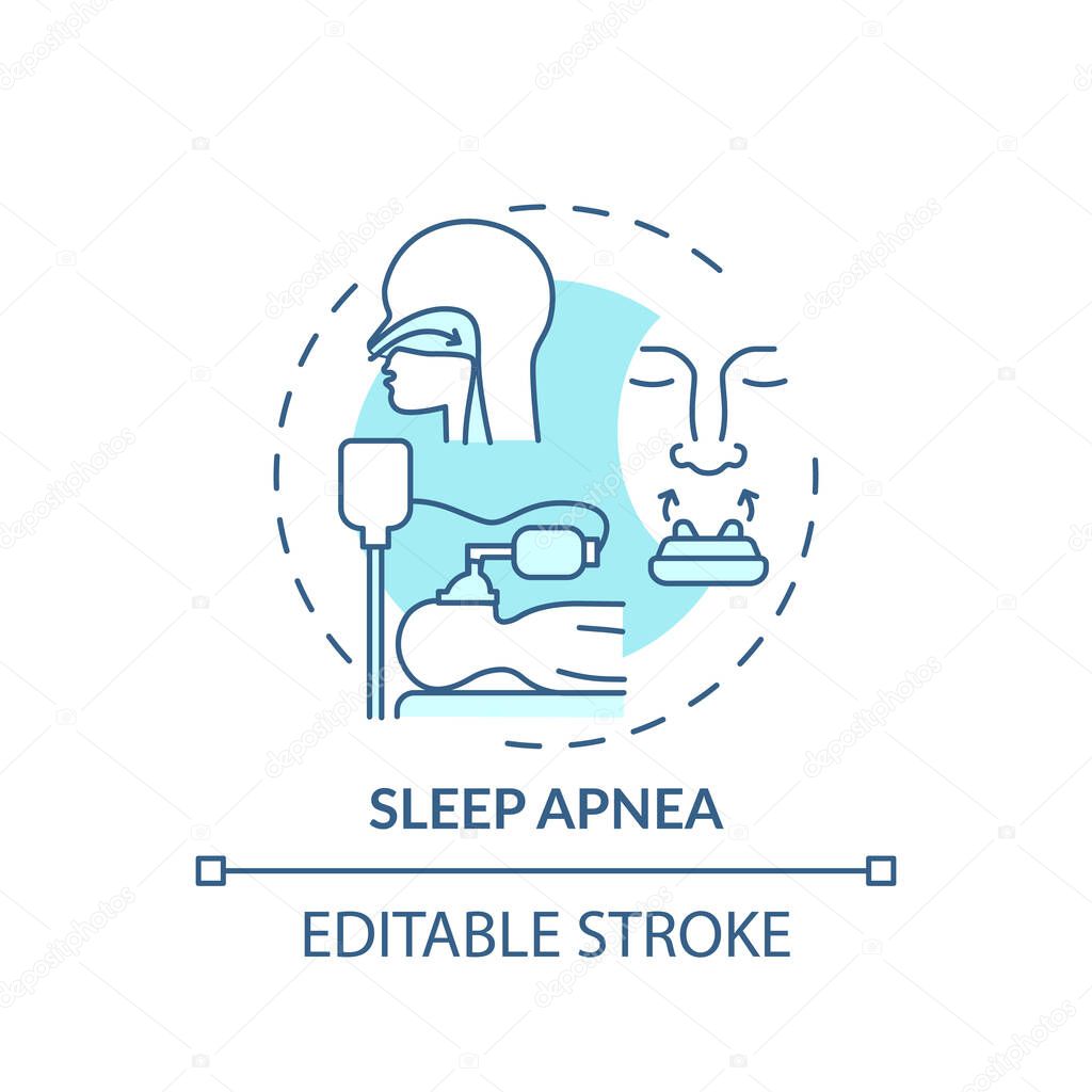 Sleep apnea turquoise concept icon. Respiratory trouble. Problem with breathing during sleep. Healthcare idea thin line illustration. Vector isolated outline RGB color drawing. Editable stroke