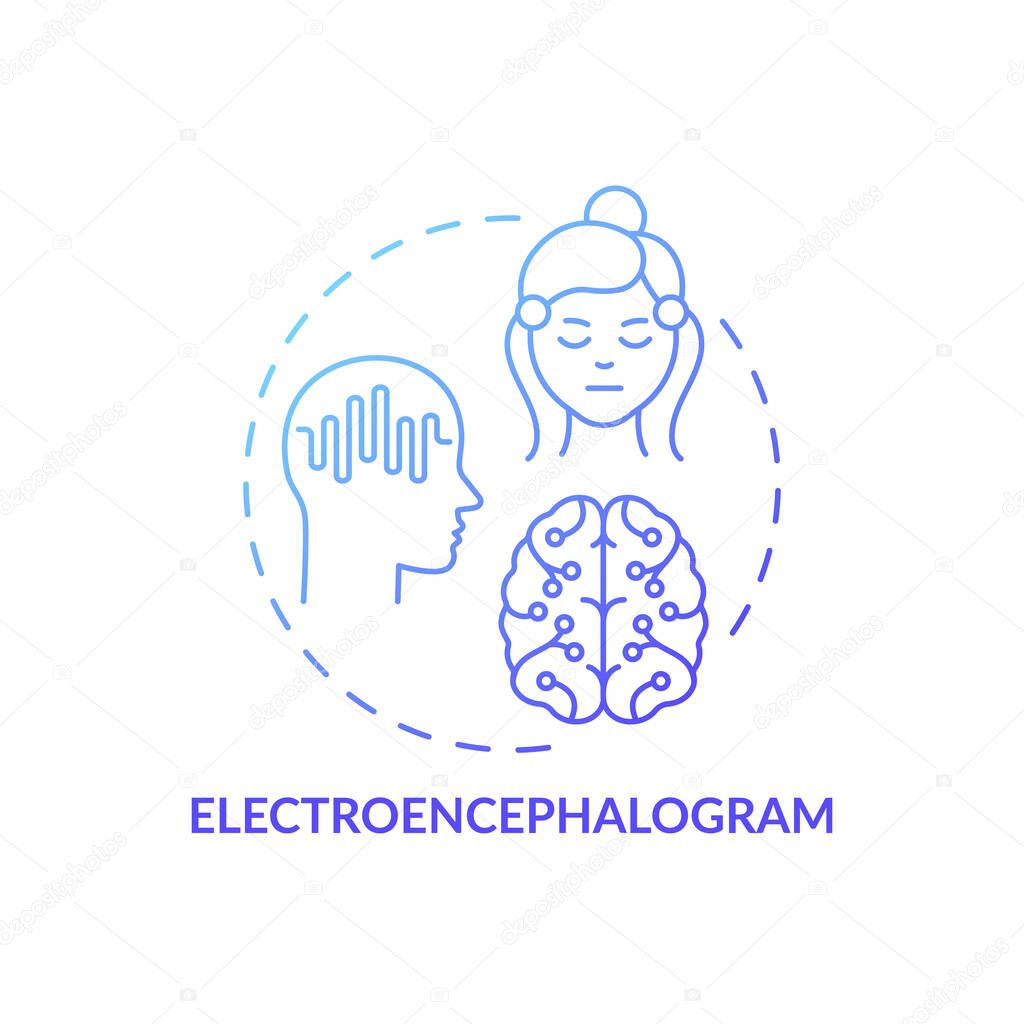 Electroencephalogram blue gradient concept icon. Scientific brain study. Healthcare exam. Medical examination technology idea thin line illustration. Vector isolated outline RGB color drawing