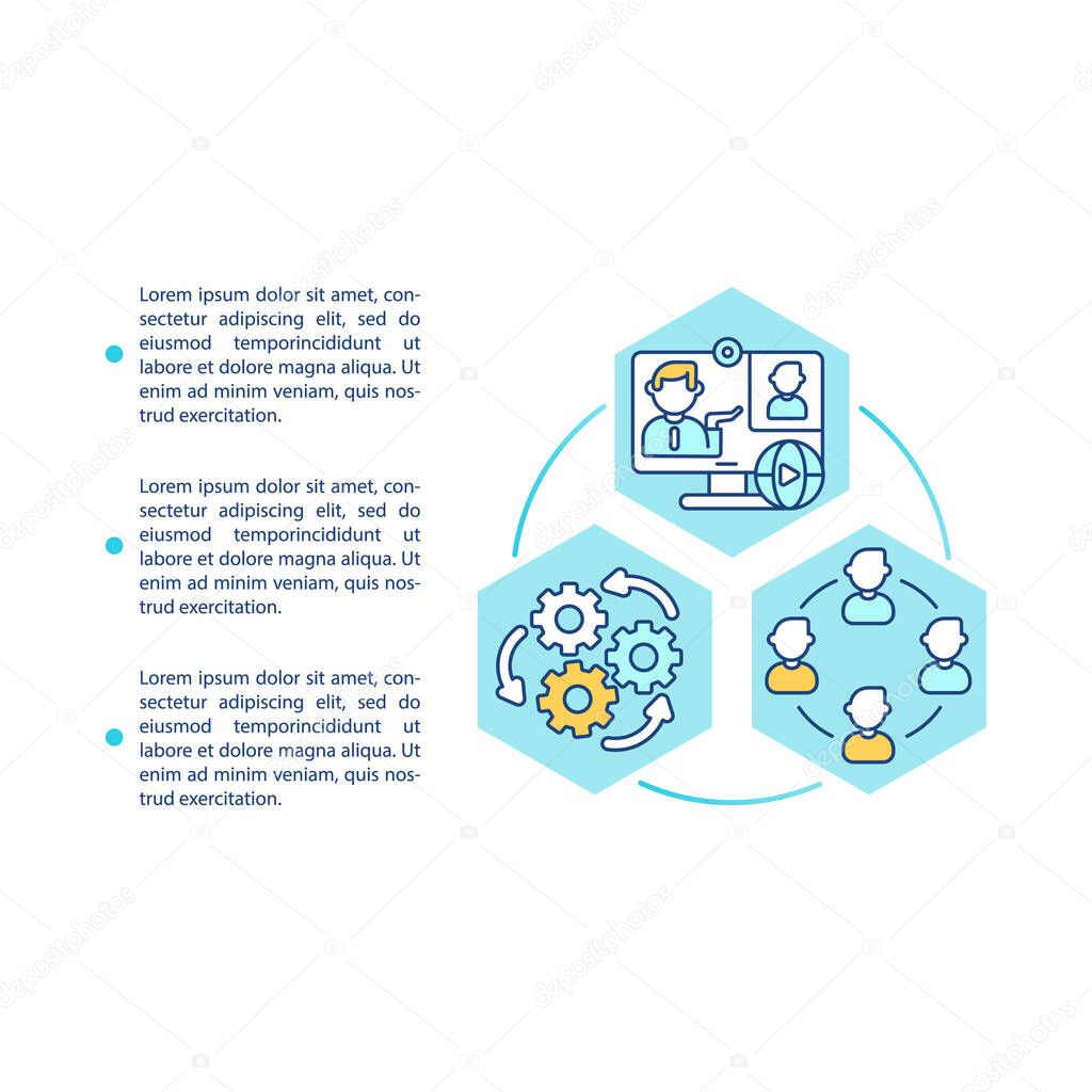 Employee computer monitoring software concept icon with text. Remote team management. PPT page vector template. Brochure, magazine, booklet design element with linear illustrations