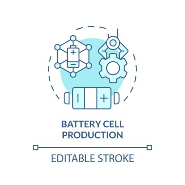 Battery cell production soft blue concept icon. Lithium industry. Portable electronics manufacturing. Round shape line illustration. Abstract idea. Graphic design. Easy to use in brochure, booklet clipart