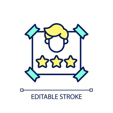 Ayın çalışanı RGB renk simgesi. Şöhret Duvarı. Çalışan tanıma. Üst düzey yönetici. En iyi performans. İzole vektör çizimi. Basit bir çizgi çizimi. Düzenlenebilir vuruş