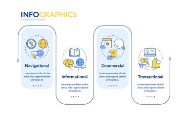 Arama optimizasyonu dikdörtgen bilgi vektörü. Ürün bilgileri, müşteri hizmetleri. Veri görselleştirmesi 4 adımda. Düzenlenebilir dikdörtgen seçenekler çizelgesi. Kullanılan Lato Kalın, Düzenli yazı tipleri