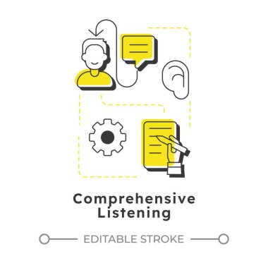 Kapsamlı dinleme modern doğrusal konsept simgesi. İşlem öğrenme, bilgi öğrenme. Belge yazımı. Noktalı çizgilerle birleştirilmiş düz ana hatlar. Yaratıcı görsel. Düzenlemesi kolay