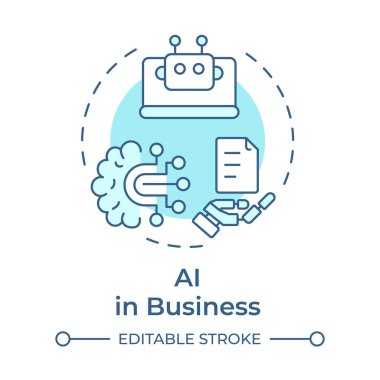 İş dünyasında yapay zeka. Yumuşak mavi konsept simgesi. Belge yönetimi, yapay zeka. Yuvarlak şekil çizimi. Soyut bir fikir. Grafik tasarımı. Bilgide ve sunumda kullanması kolay