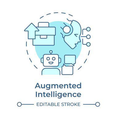Geliştirilmiş zeka yumuşak mavi konsept ikonu. İş büyümesi, danışman robotlar. Yuvarlak şekil çizimi. Soyut bir fikir. Grafik tasarımı. Bilgide ve sunumda kullanması kolay