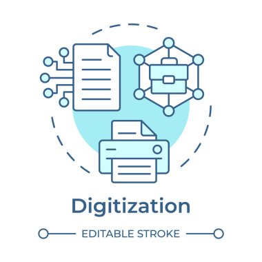 Dijitalleştirme yumuşak mavi konsept simgesi. Evrak işleri, veri işleme. Yuvarlak şekil çizimi. Soyut bir fikir. Grafik tasarımı. Bilgide ve sunumda kullanması kolay