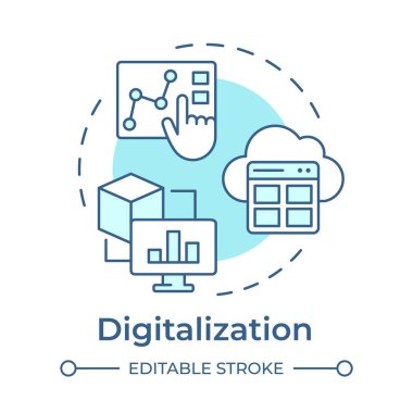 Dijitalleştirme yumuşak mavi konsept simgesi. Veri analizi, istatistik. Bulut teknolojisi. Yuvarlak şekil çizimi. Soyut bir fikir. Grafik tasarımı. Bilgide ve sunumda kullanması kolay