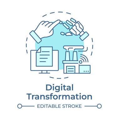 Dijital dönüşüm yumuşak mavi konsept simgesi. Fabrika, internet dökümanları. Yuvarlak şekil çizimi. Soyut bir fikir. Grafik tasarımı. Bilgide ve sunumda kullanması kolay