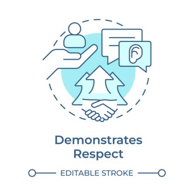 Yumuşak mavi kavram ikonuna saygı gösteriyor. Sosyal etkileşim, iletişim. Mesajlaşma, dinleme. Yuvarlak şekil çizimi. Soyut bir fikir. Grafik tasarımı. Kitapçıkta kullanması kolay