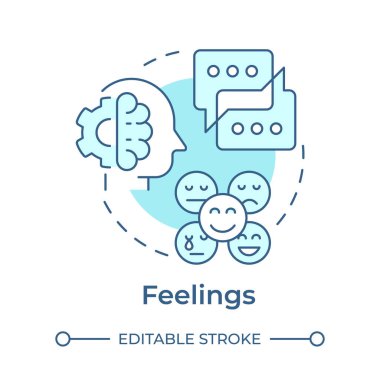 Hisler yumuşak mavi konsept ikonu. Duygusal zeka, psikoloji. Çevrimiçi sohbet, iletişim. Yuvarlak şekil çizimi. Soyut bir fikir. Grafik tasarımı. Broşürde kullanımı kolay, günlük iletisi