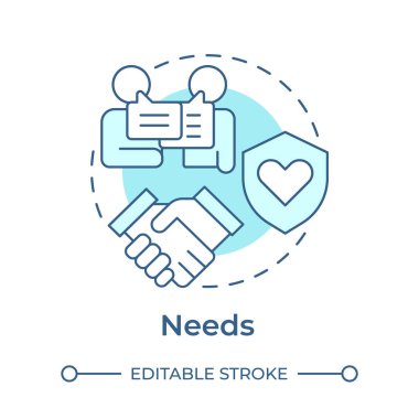 Yumuşak mavi konsept simgesine ihtiyacı var. Sosyal iletişim, sohbet. Arkadaşlık güveni, ortaklık. Yuvarlak şekil çizimi. Soyut bir fikir. Grafik tasarımı. Broşürde kullanımı kolay, günlük iletisi