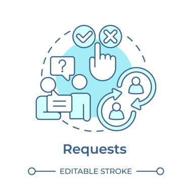 Yumuşak mavi konsept simgesi istiyor. Konuşma, diyalog. Sosyal etkileşim, ağ kurma. Yuvarlak şekil çizimi. Soyut bir fikir. Grafik tasarımı. Broşürde kullanımı kolay, günlük iletisi