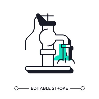 Musluk suyu dengeleyici gölge çizgi simgesi. Sürdürülemez tatlı su kullanımı. Sıvı kıtlığı sorunu. Katı yeşil dolgulu kalın ana hatlı sembol. Modern düz çizim. Düzenlenebilir vuruş